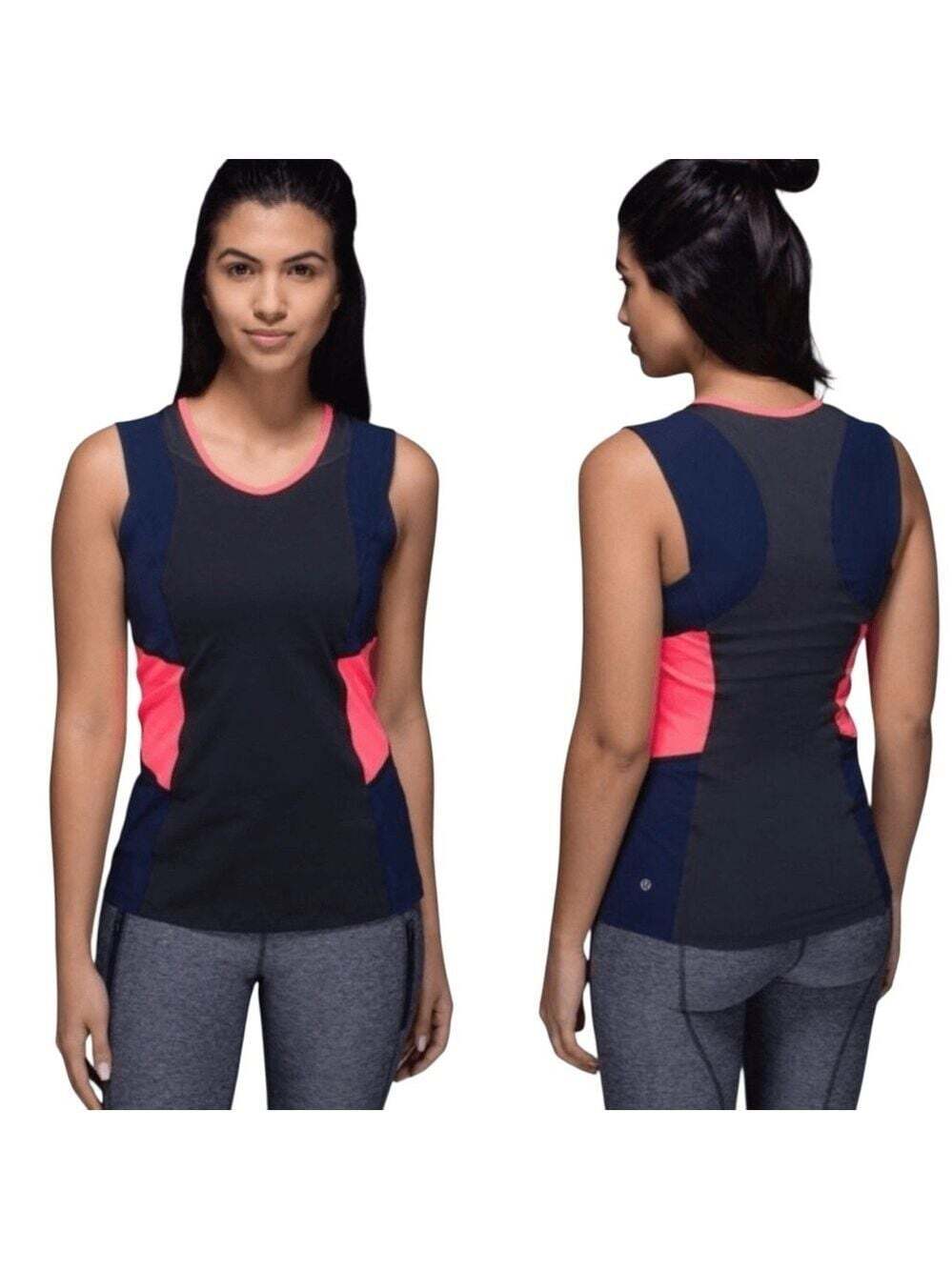 Lululemon Trail Bound Tank Top Black Pink Sleeveless Size 8 Racerback Fitcore
